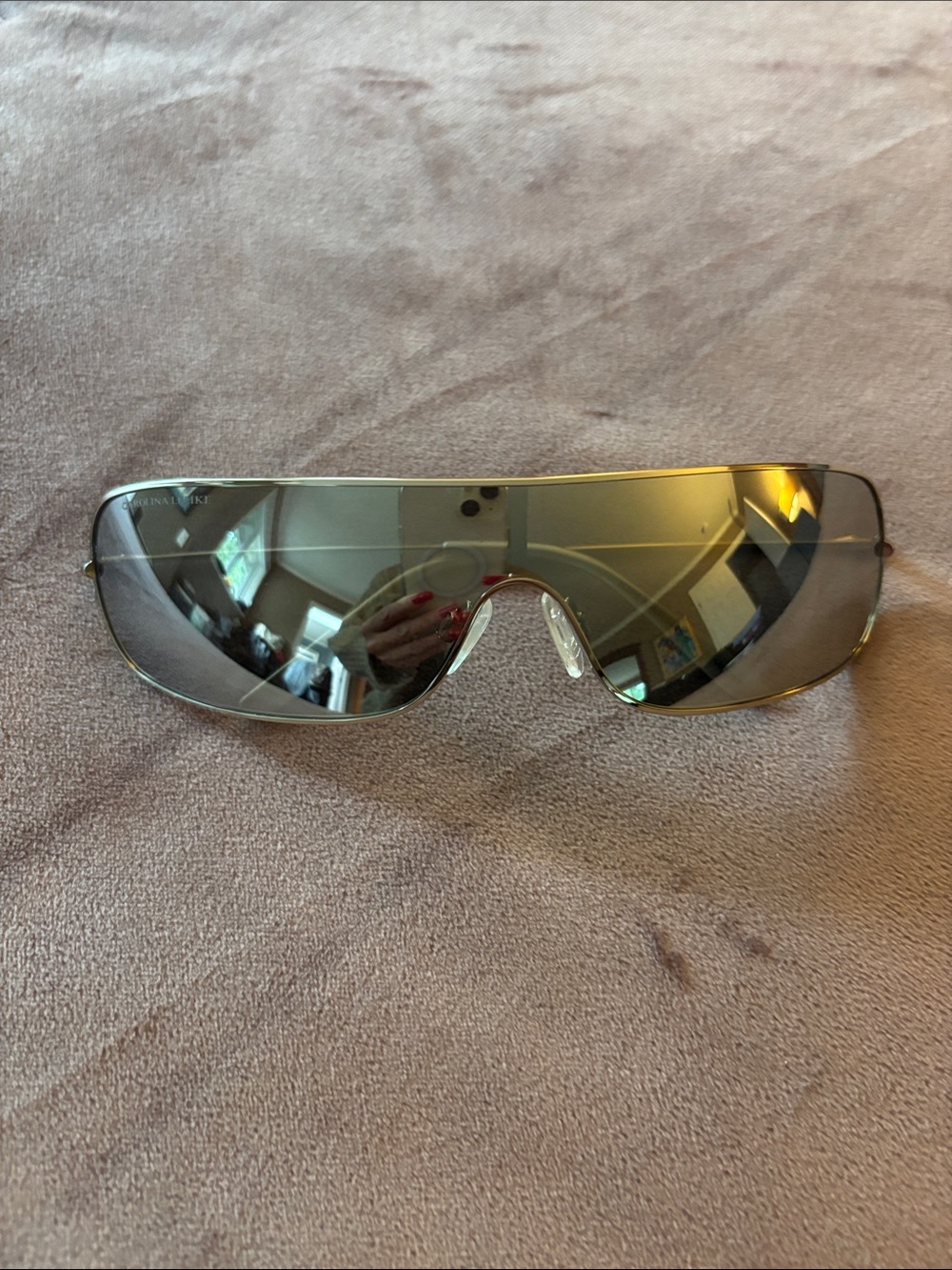 Carolina Lemke and Kim Kardashian silver Mirrored Shield Sunglasses